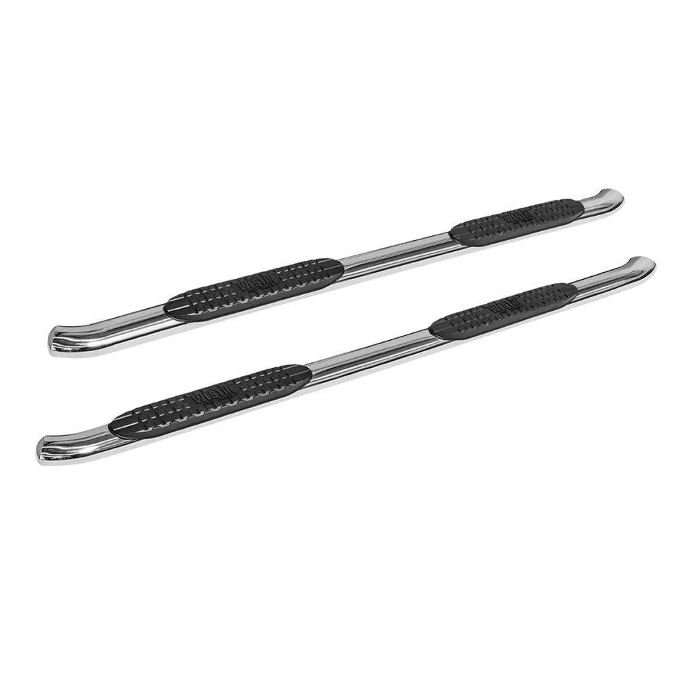 21-24140 – WESTIN Nerf Bar, With Step Pads 4 Inch Oval Bent Polished Stainless Steel With Welded End Caps Rocker Pane...